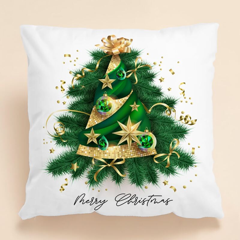

Christmas Tree Print Cushion Cover Without Filler, White