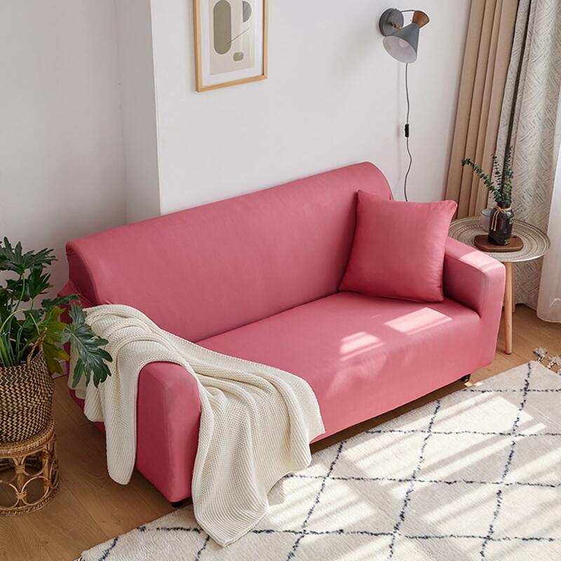 

Solid Cover Stretchy Sofa Cover & 1pc Cushion Cover, Pink