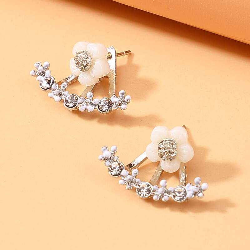 

1pair Rhinestone Floral Ear Jacket, Silver