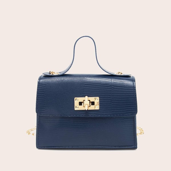 

Lizard Print Flap Satchel Bag, Royal blue