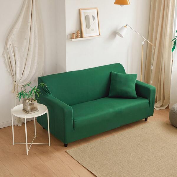 

Solid Cover Stretchy Sofa Cover & 1pc Cushion Cover, Dark green