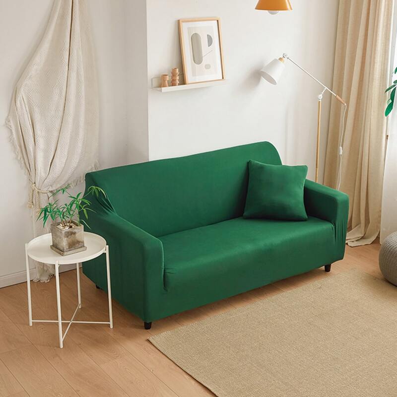 

Solid Cover Stretchy Sofa Cover & 1pc Cushion Cover, Dark green