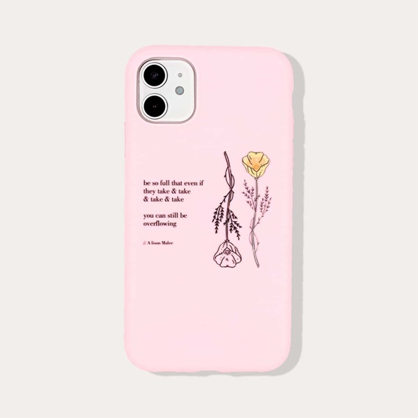 

Flower & Letter Graphic iPhone Case, Pink