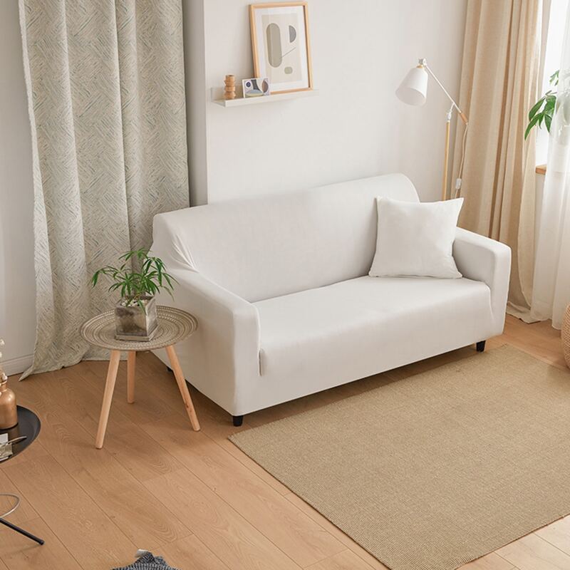 

Solid Cover Stretchy Sofa Cover & 1pc Cushion Cover, White