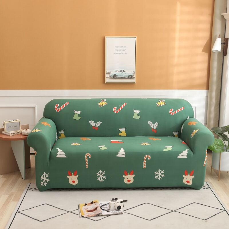 

Christmas Pattern Stretchy Sofa Cover & 1pc Cushion Cover, Green