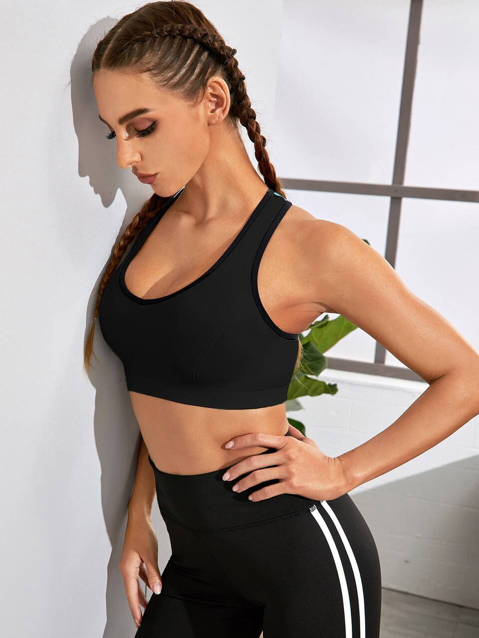 Medium Support  Scoop Neck Cut Out Back Sports Bra