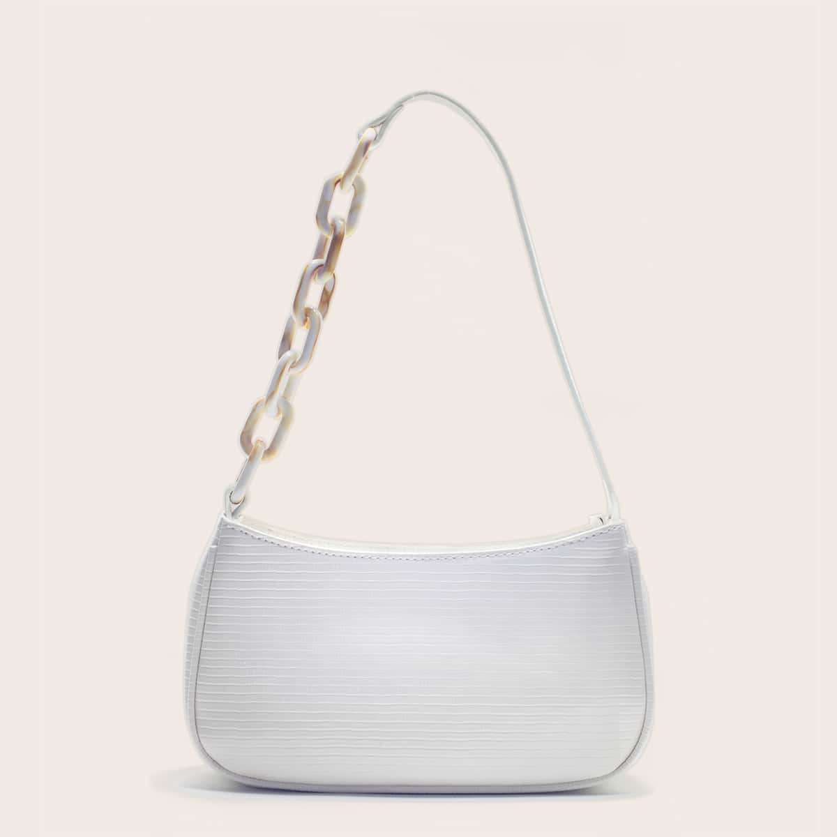 

Croc Embossed Chain Baguette Bag, White