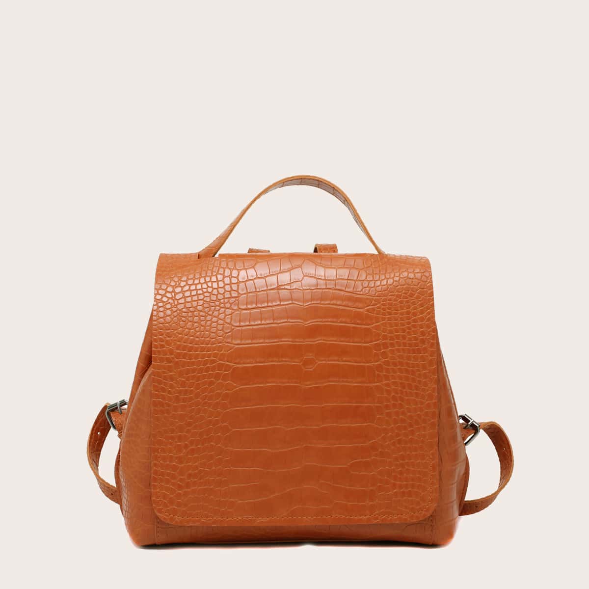 

Croc Embossed Flap Backpack, Brown