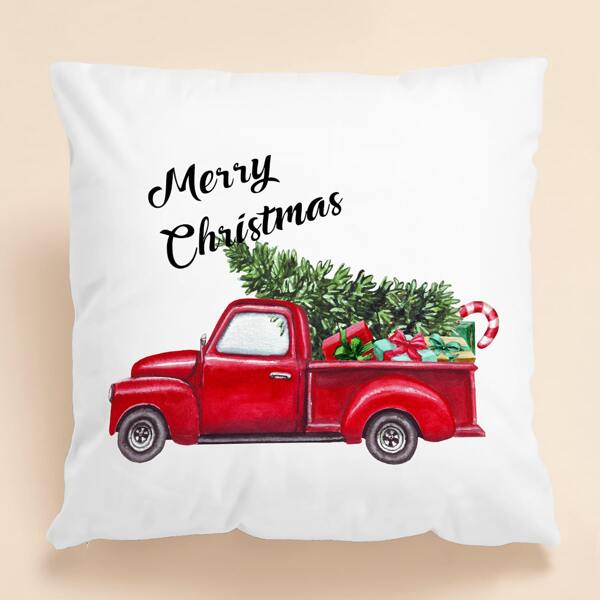 

Christmas Car Print Cushion Cover Without Filler, White