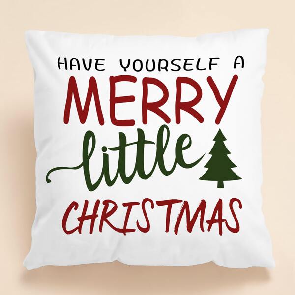 

Christmas Slogan Graphic Cushion Cover Without Filler, White