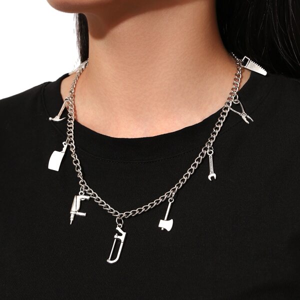 

Metal Tool Charm Necklace, Silver