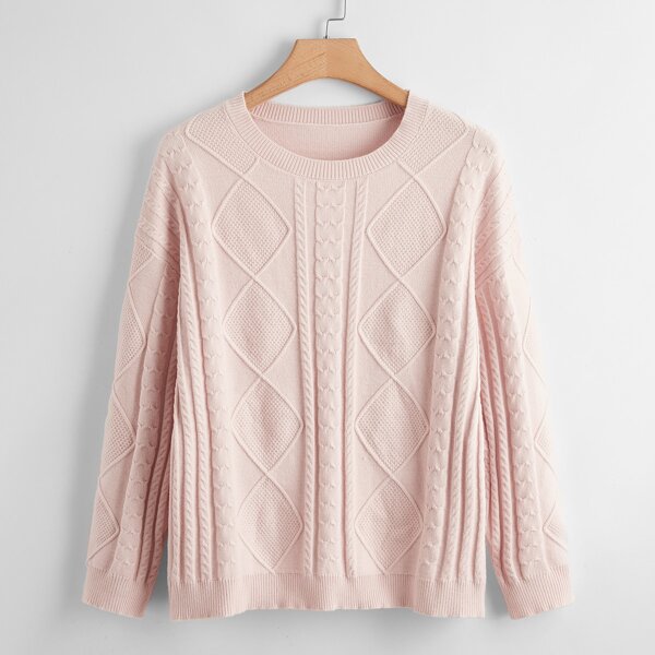 

Plus Cable Knit Drop Shoulder Sweater, Baby pink