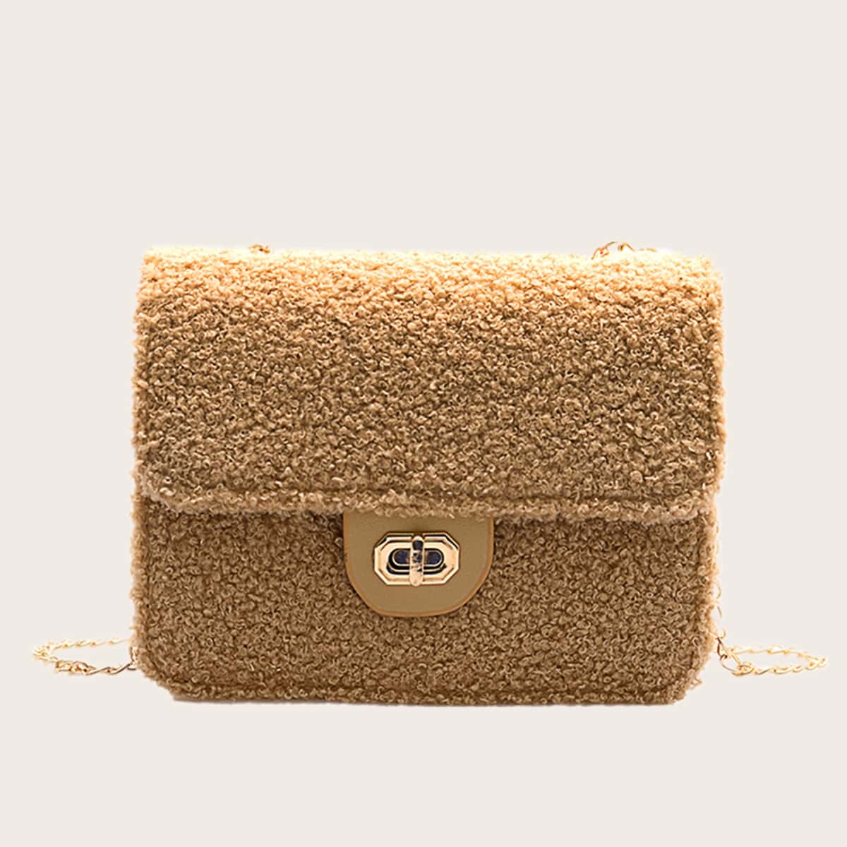 

Solid Fluffy Chain Crossbody Bag, Khaki