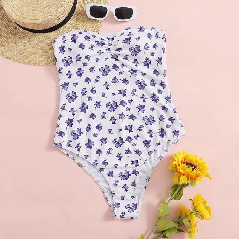

Ditsy Floral Tube One Piece Swimsuit, Multicolor