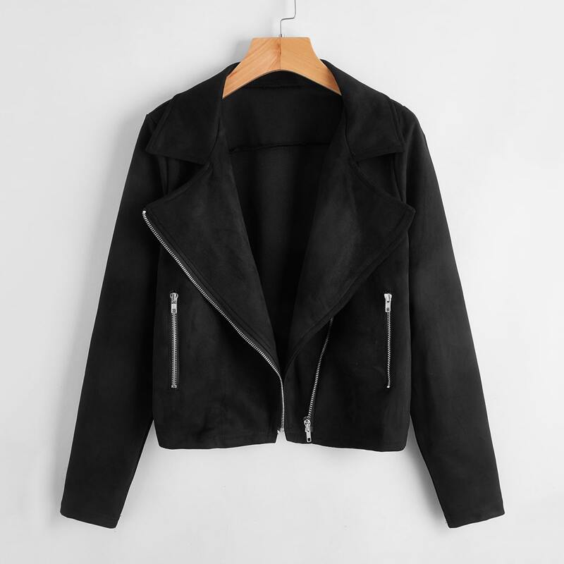 

Solid Biker Jacket, Black