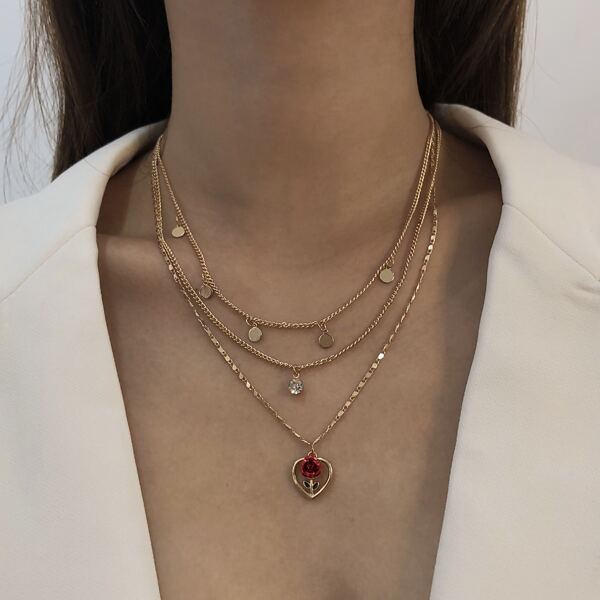 

Flower Pendant Layered Necklace, Gold