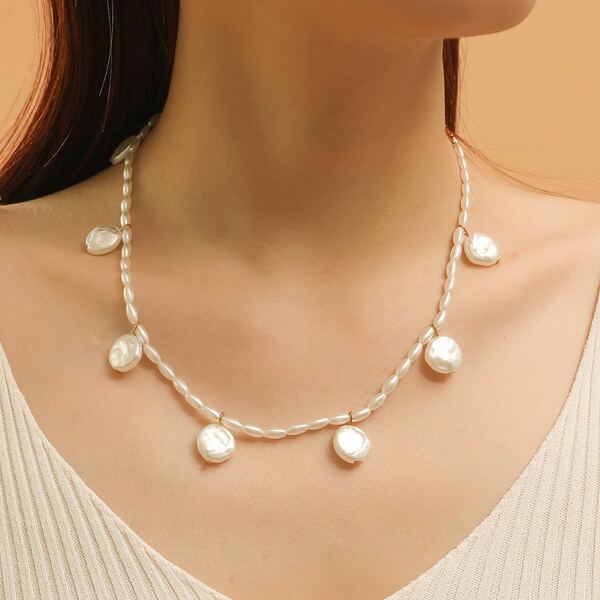 

Faux Pearl Beaded Necklace, White