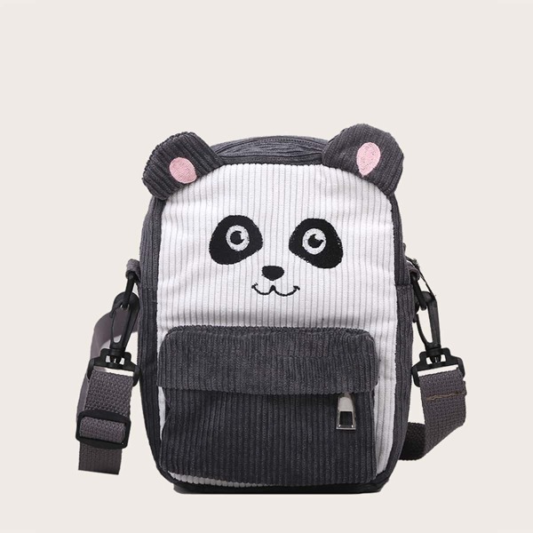 

Kids Cartoon Panda Pattern Corduroy Crossbody Bag, Grey