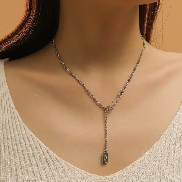 

Safety Pin Detail Y-lariat Necklace, Silver