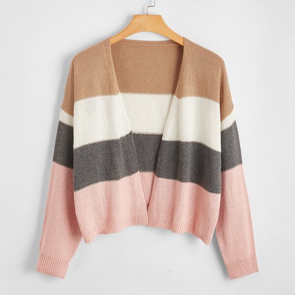 

Plus Open Front Color Block Cardigan, Multicolor