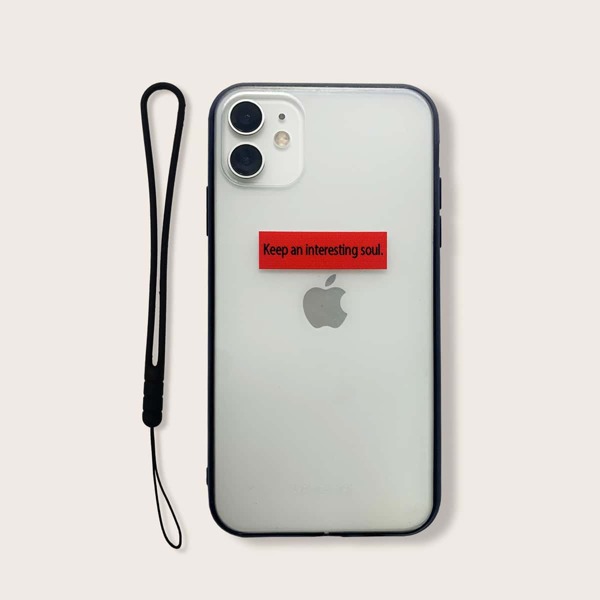 

Slogan Graphic Contrast Frame iPhone Case With Lanyard, Clear