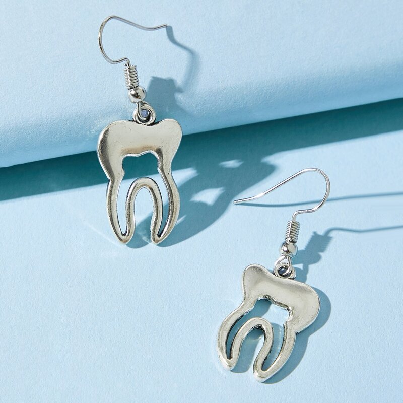 

Tooth Drop Earrings, Silver