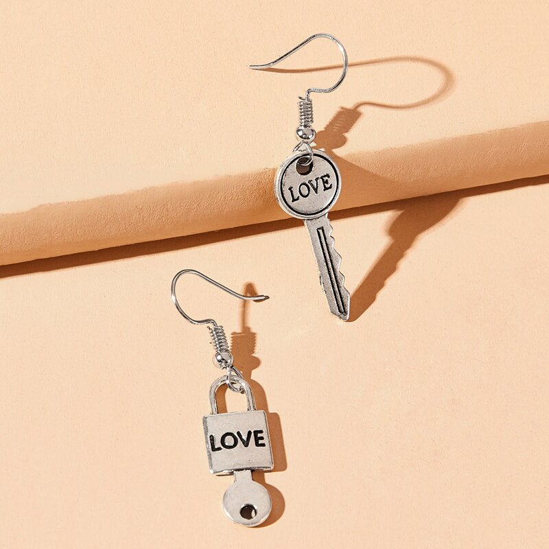 

Lock & Key Drop Earrings, Silver