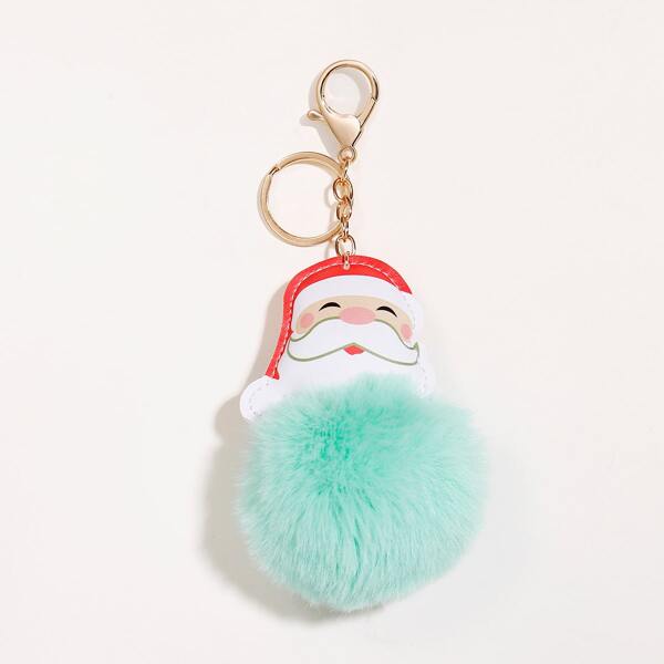 

Christmas Santa Claus Pom Pom Keychain, Green