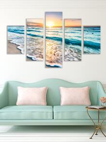 5pcs Sea Print Wall Painting Without Frame - Multicolor - View 1