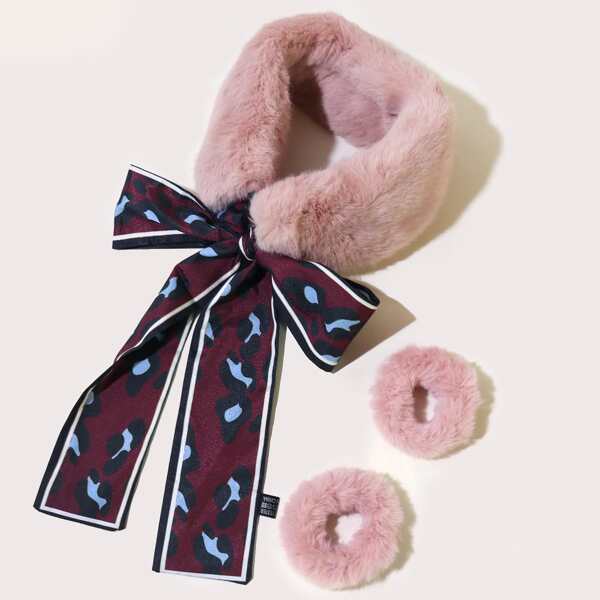 

3pcs Toddler Girls Fluffy Scrunchie & Infinity Scarf, Pink