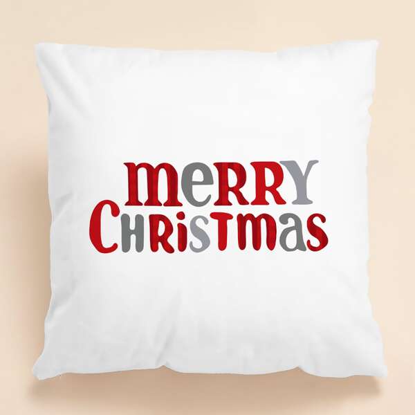 

Christmas Slogan Graphic Cushion Cover Without Filler, White