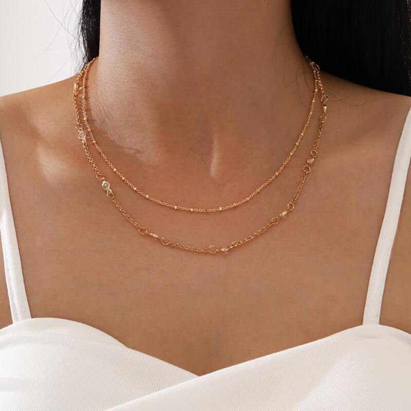 

2pcs Crystal Decor Necklace, Gold