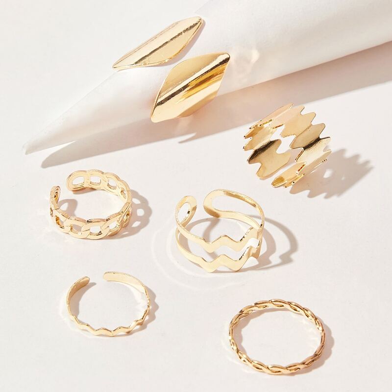 

6pcs Hollow Scallop Ring, Gold
