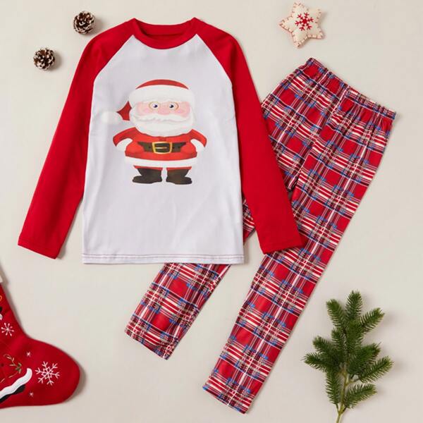 

Toddler Boys Christmas Santa Claus Print Top & Tartan Pants, Multicolor