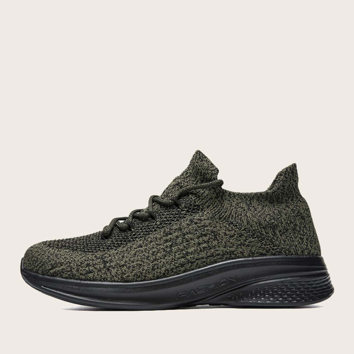 

Guys Lace Up Decor Knit Sneakers, Army green