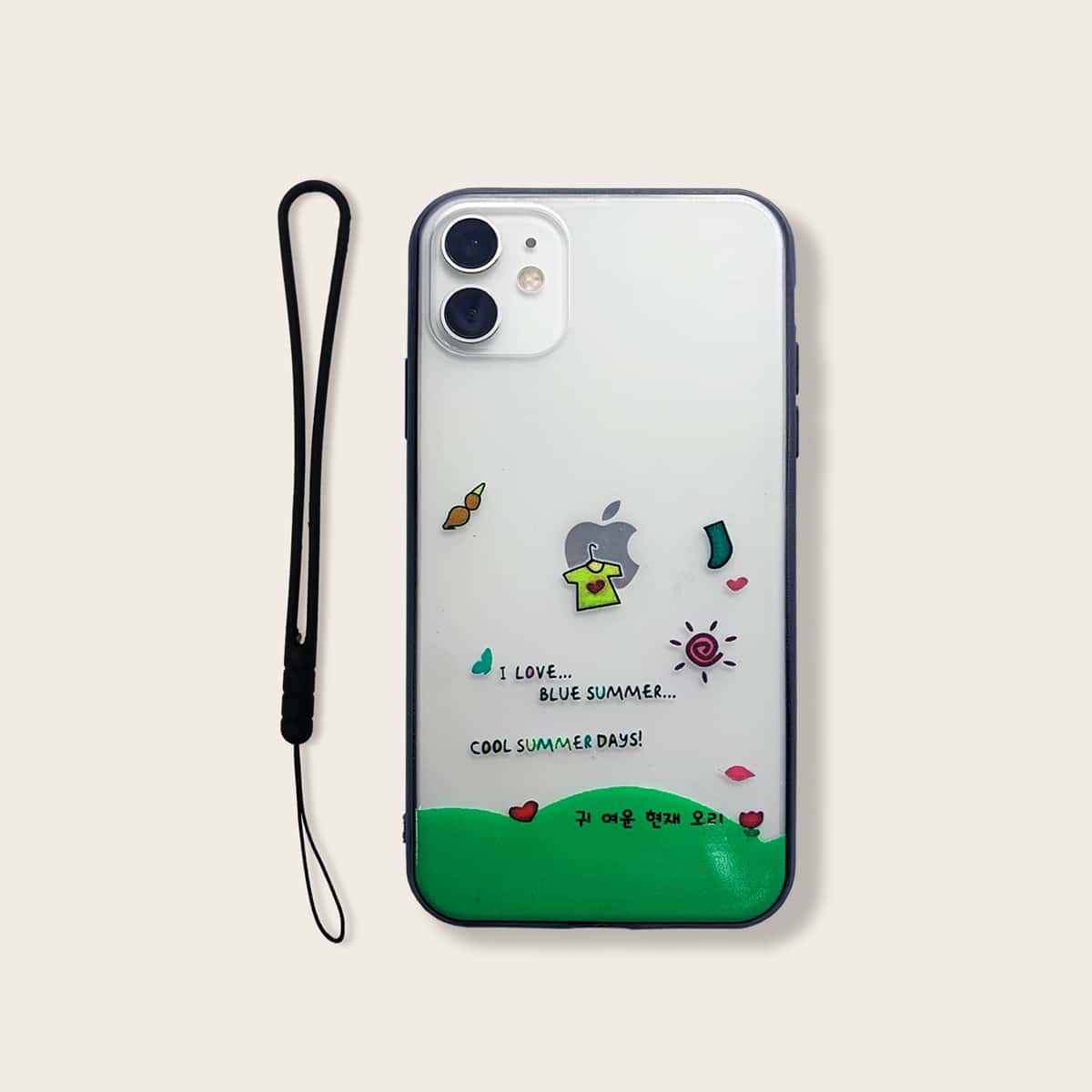 

Cartoon & Letter Graphic iPhone Case With Lanyard, Multicolor