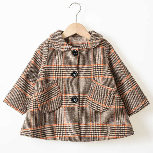 

Toddler Girls Houndstooth Plaid Tweed Coat, Brown