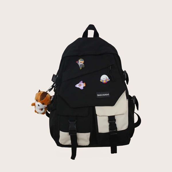 

Boys Cartoon Charm Release Buckle Decor Backpack, Black