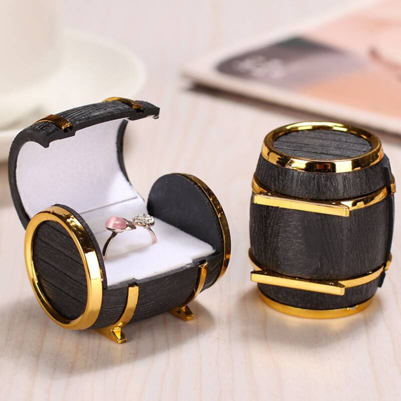 

1pc Wine Barrel Shaped Ring Storage Box, Black