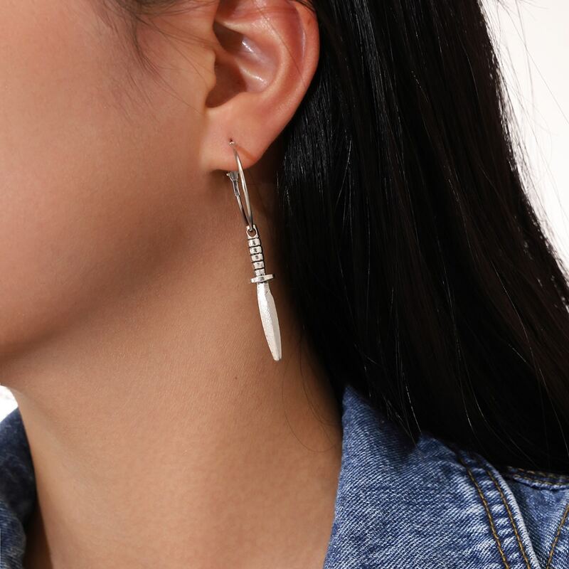 

Sword Design Drop Earrings, Silver