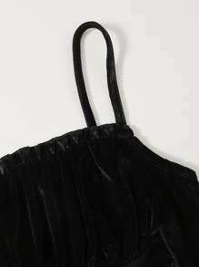 SHEIN Essnce Frill Trim Ruched Bust Velvet Crop Cami Top - màu đen - Xem 4