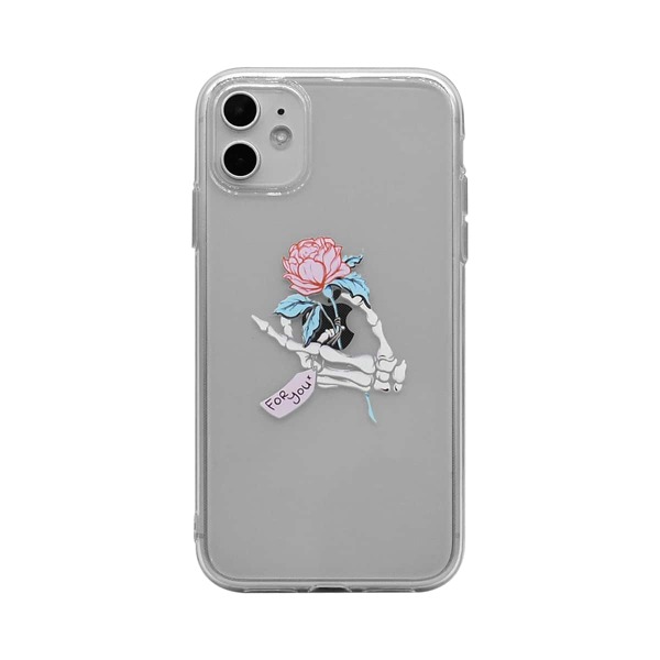 

Skeleton & Flower Print Transparent iPhone Case, Clear