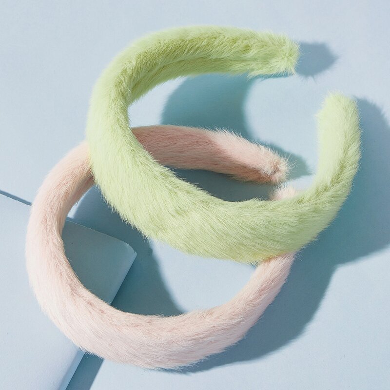 

2pcs Solid Fluffy Hair Hoop, Multicolor