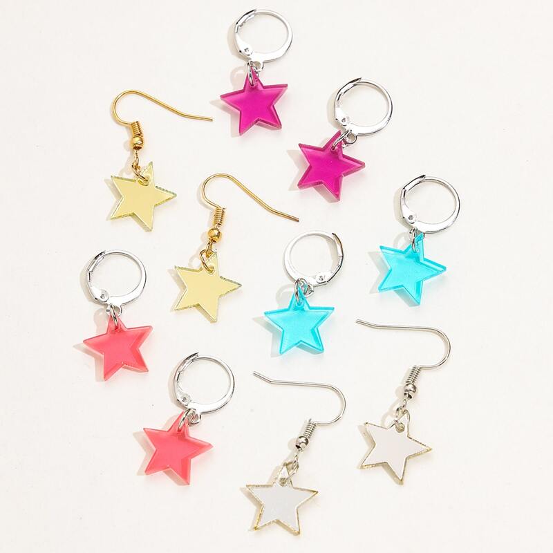 

5pairs Star Decor Drop Earrings, Multicolor