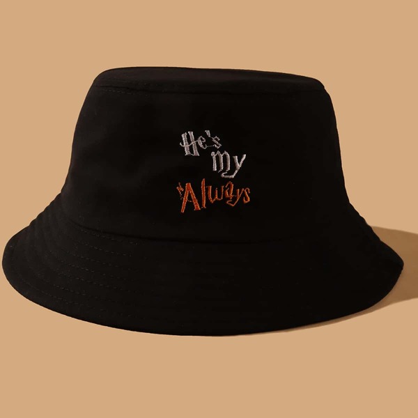 

Letter Embroidery Bucket Hat, Black