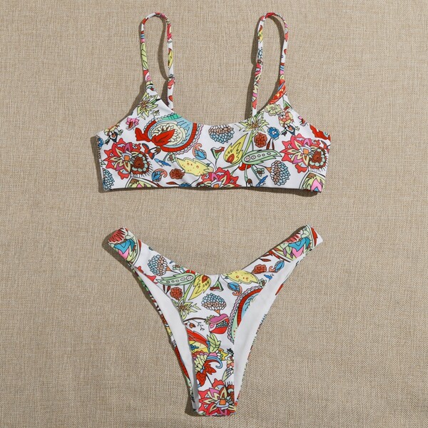 

Floral High Cut Bikini Swimsuit, Multicolor