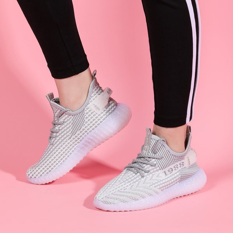 

Lace Up Decor Wide Fit Knit Sneakers, Grey