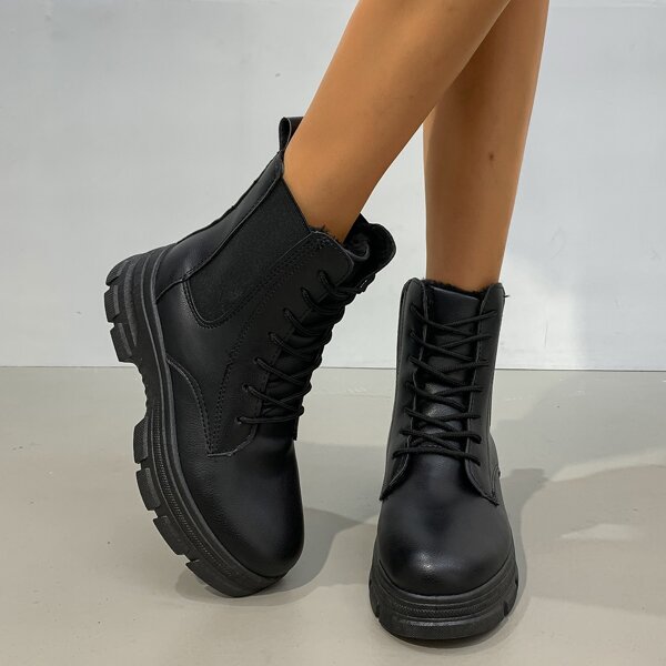 

Lace-up Front Combat Boots, Black