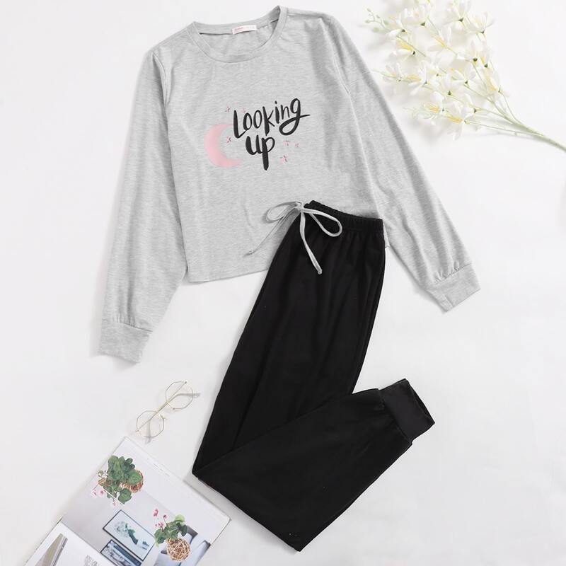 

Letter & Moon Graphic PJ Set, Multicolor