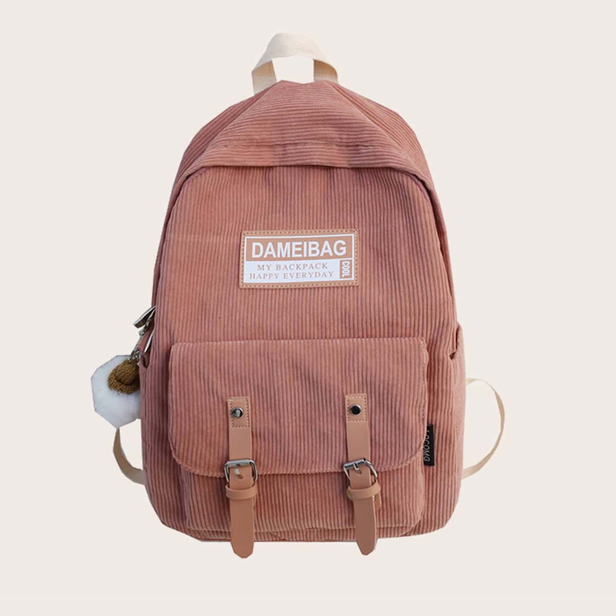 

Pocket Front Corduroy Backpack, Pink